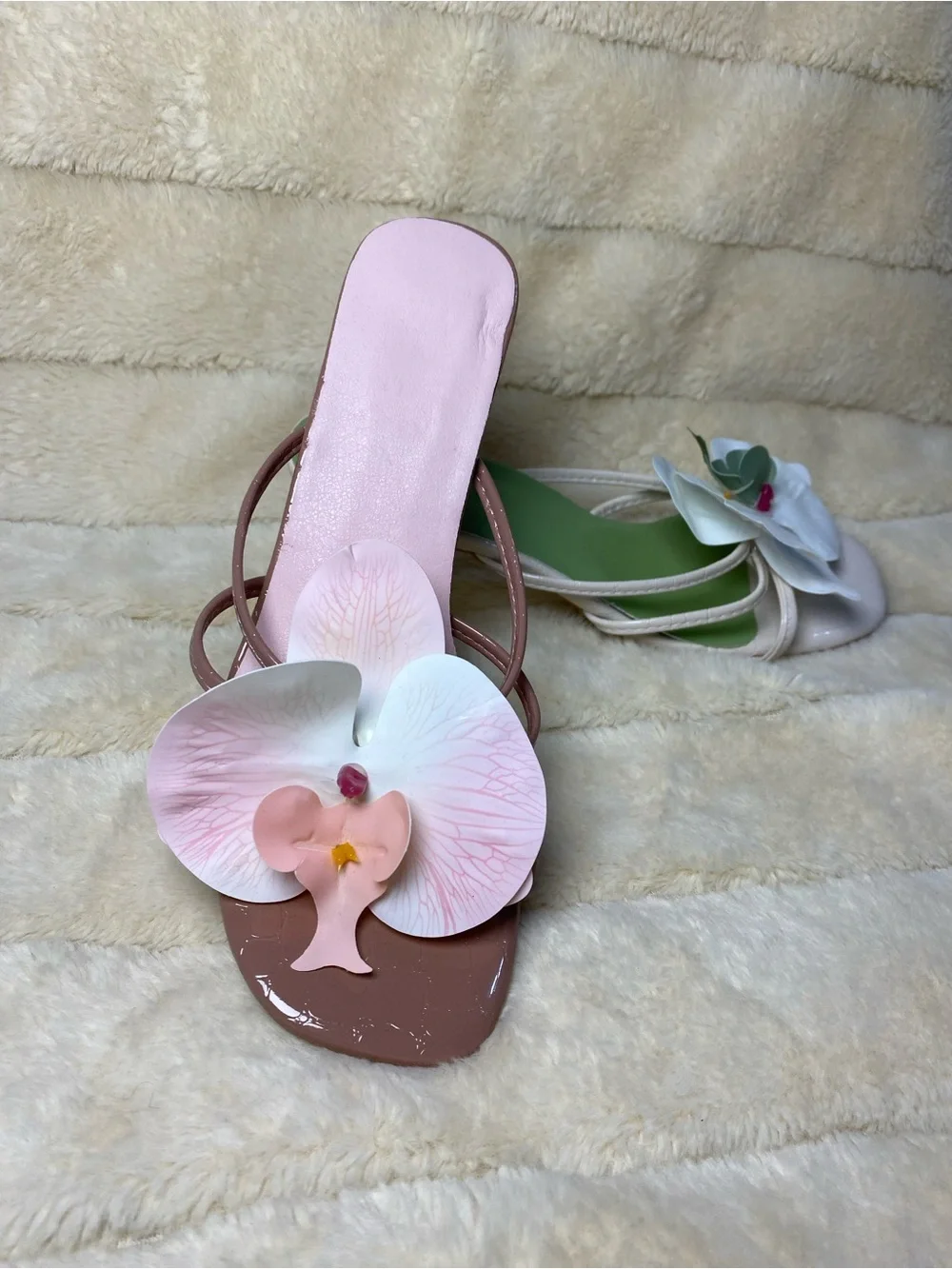 Women's Pink or green Floral Strap Heeled Sandals